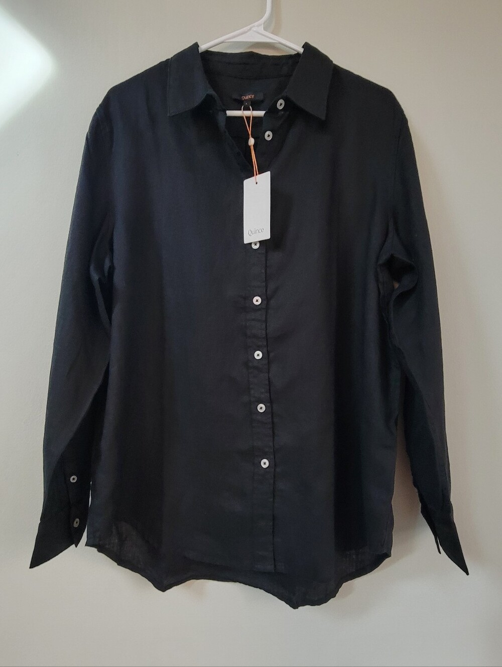 NWT Quince Black Linen Long Sleeve Button Up Women Size L Capsule Minimal Office